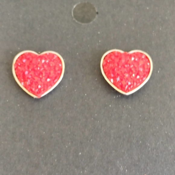Boutique Jewelry - 5/$25Red Heart Shaped Druzy Earrings Silver Studs Hypoallergenic